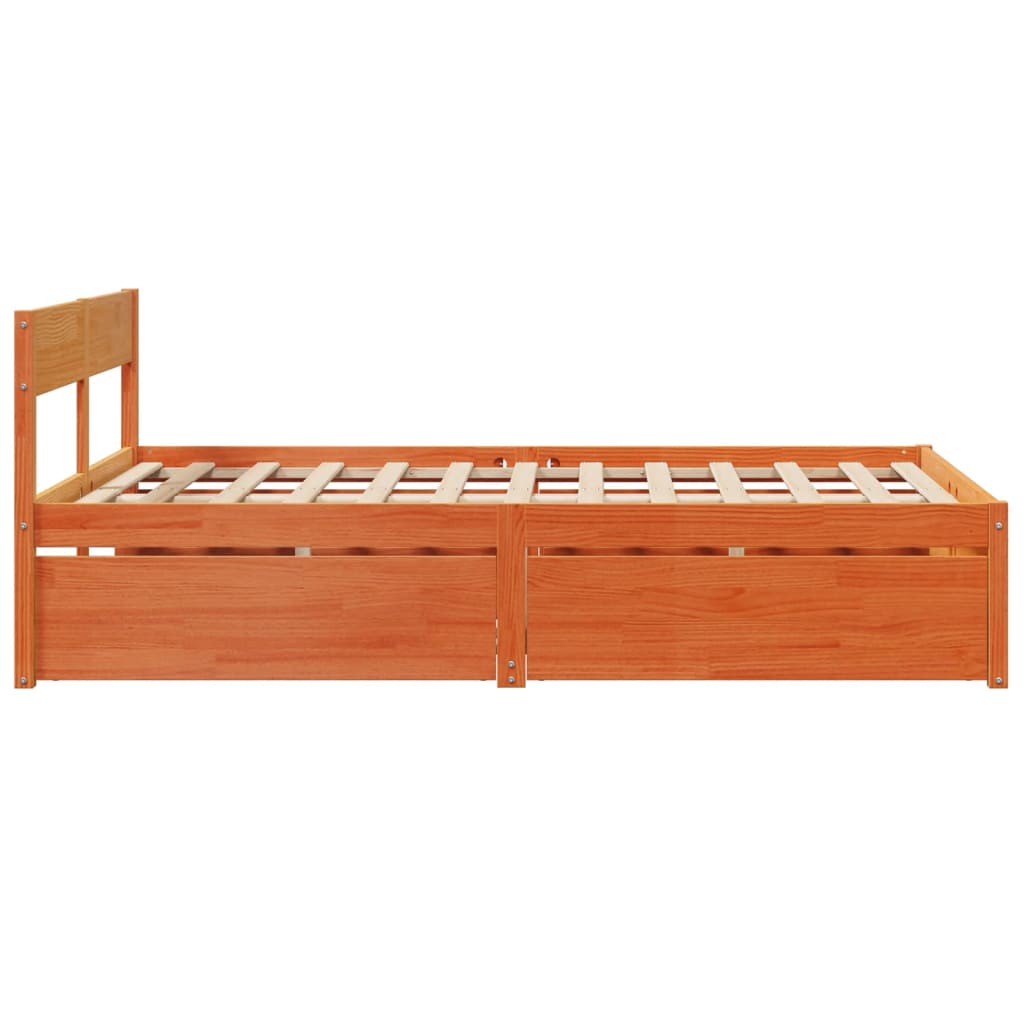 Vidaxl Bed Frame Without Mattress, Waxed Brown, 135X190 Cm, Solid Pine