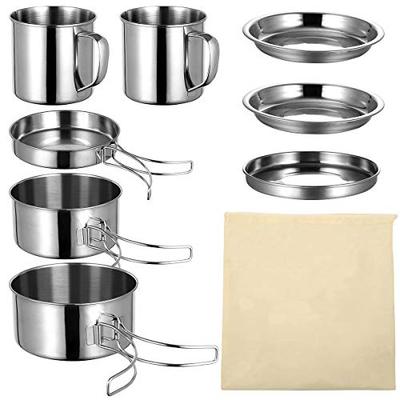 LIOOBO Camping Utensils, Camping Cookware Set, Cooking Set, Hiking Pot, Portable Camping Pot, Foldable, with Storage Bag, 8-Piece Set