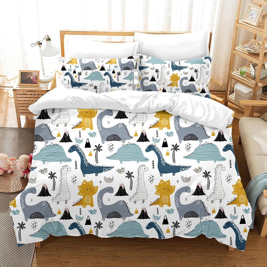 Cartoon Dinosaur Duvet Cover Kawaii Dinosaurs Comforter Cover Jungle Ancient Animals Bedding Set For Girls Boys Full King Size