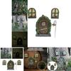 Fairy Miniature 4pcs Tree Door Window Door Glow Gnome Elf Home Sculpture Statues