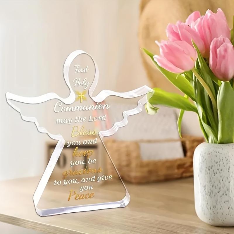 1 Stück Acryl-Engelfigur mit inspirierendem Gebet für die Erstkommunion, Religiöses Dekorationsgeschenk, Universelles Feiertags-Christliches Andenken