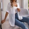 Women's Elegant V Neck Loose Knitted Cardigan Solid Check Sweater Tops for Spring Summer Fashion