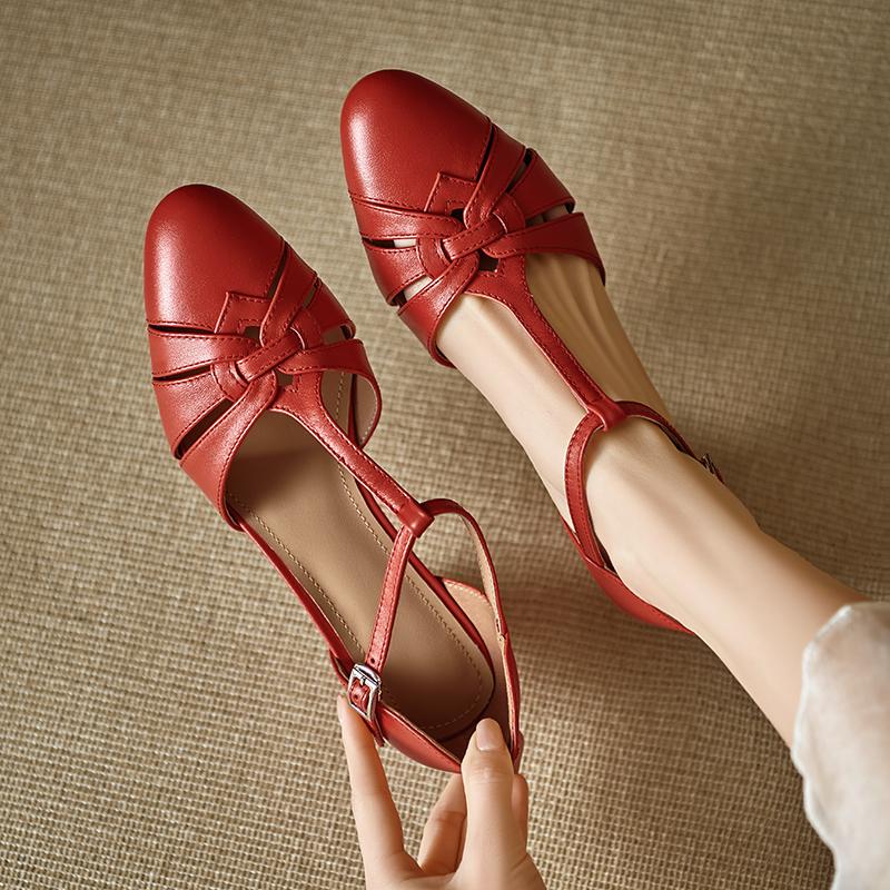 Fashion 2025 New Summer Genuine Leather Women Shoes Square Toe Shallow Women Pumps Mary Jane Shoes for Women Chunky Heel Casual Shoes