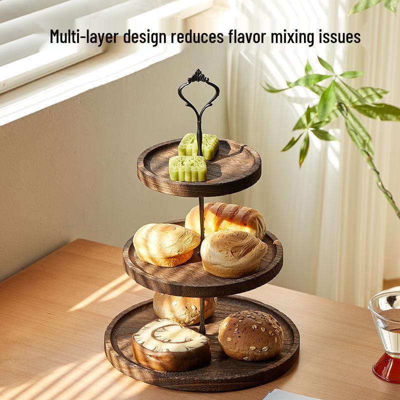 Creative European Double Layer Wooden Dessert Stand: Forest Style Cake and Treat Display Tray