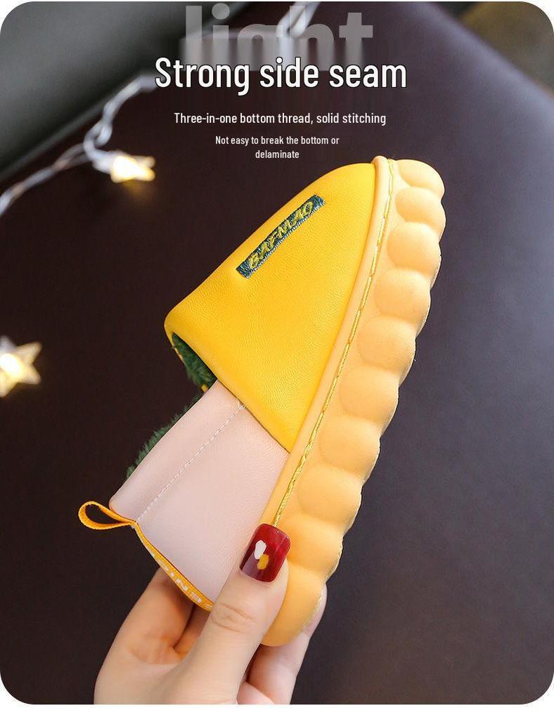 Boys' and Girls' Waterproof Winter Cotton Slippers with Plush Lining, Soft Thick Sole, Available in Small, Medium, and Large.