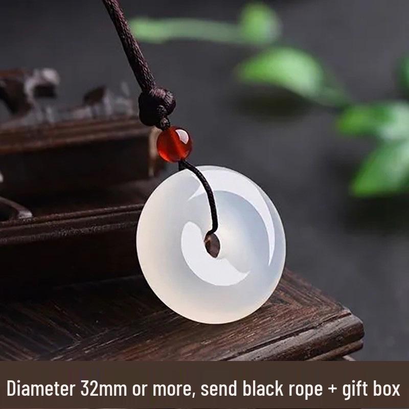 Icy White Chalcedony Pi Xiu Pendant - Unisex Crystal Jade Agate Jewelry