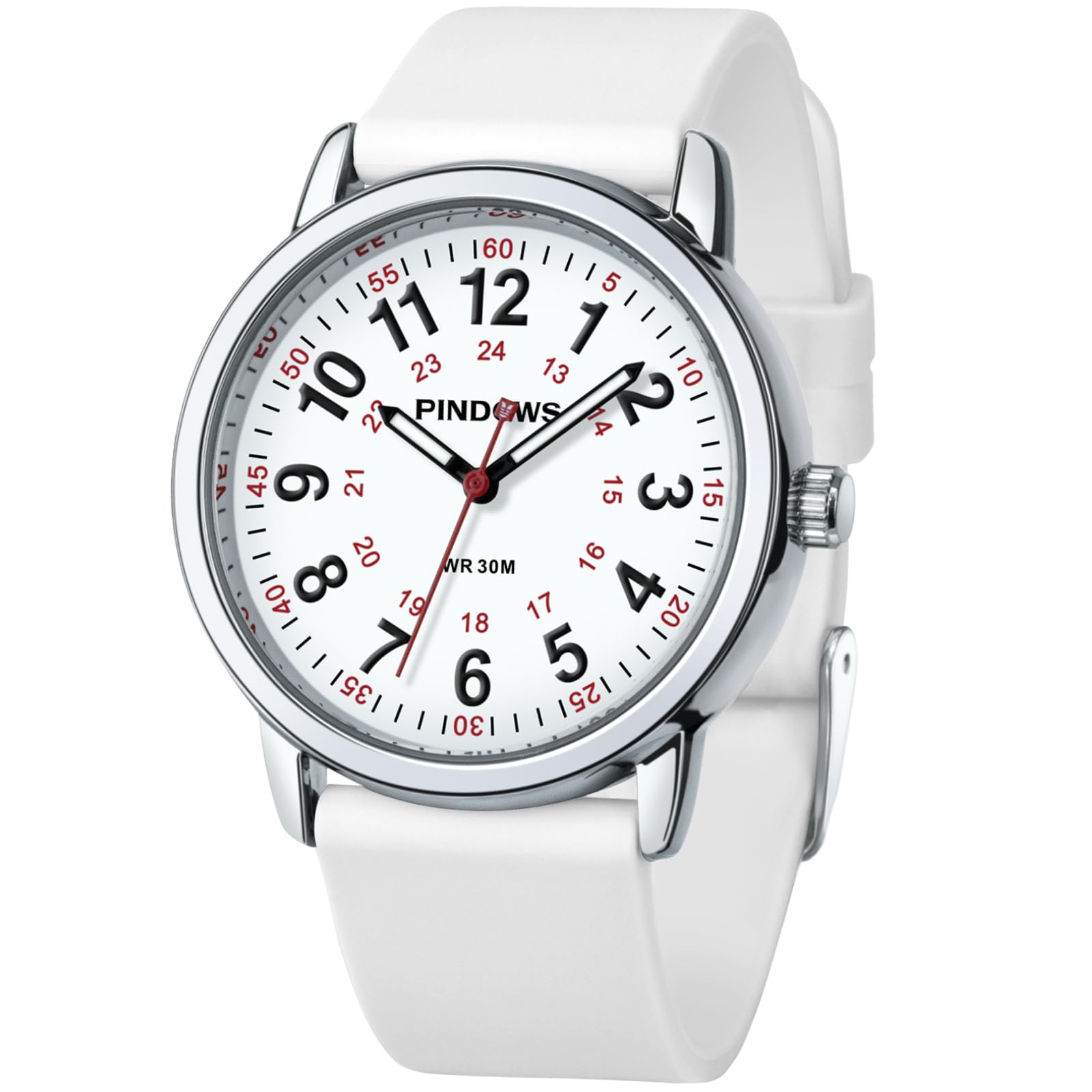 

Женские часы PINDOWS, унисекс аналоговые кварцевые женские часы для студентов, водонепроницаемость 30 м, отображение военного времени, люминесцентный циферблат для видимости
