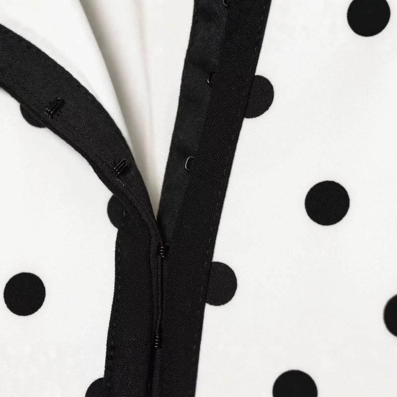 Womens Polka Dot Blazer Jacket - Round Neck Long Sleeve Single-Breasted Office Chic Coat