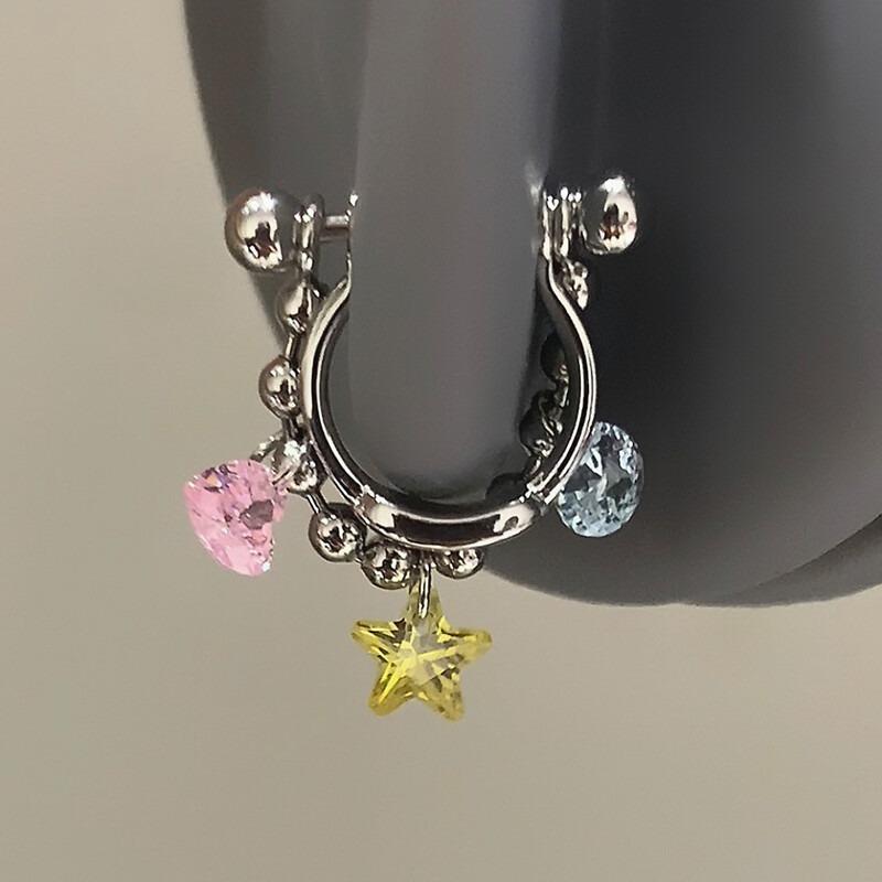 Star Chain Small Zircon Hoop Earrings for Women Stainless Steel Ear Bone Nail Earring New Trendy Body Piercing Accessorie