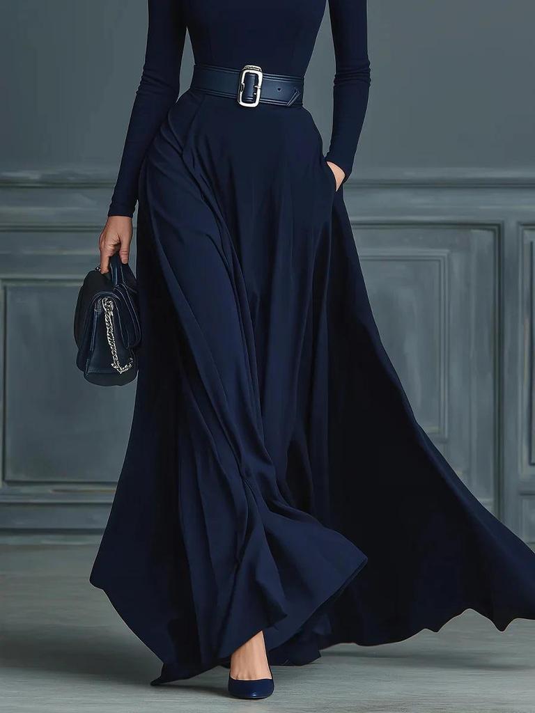 2025 European and American Women's High Collar Long Sleeve Solid Color Autumn/Winter Maxi Dress