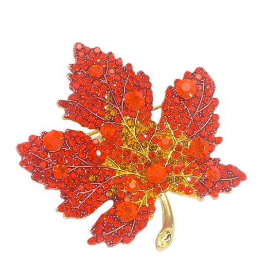 Women Brooch Rhinestone Maple Shape Collar Pin Anti-Oxidation Anti-Rust Party Evening Wear Clothes Pin Bag Scarf Sweater Brooch