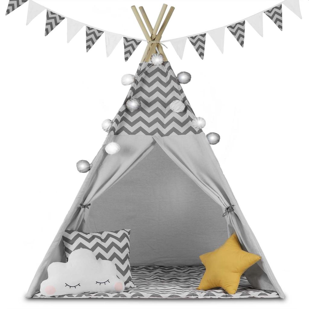 Nukido Children's Teepee Tent With Lights - Gray