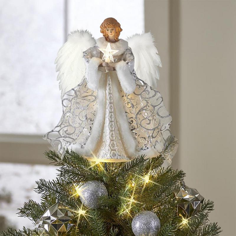 Engel Baumspitze Rustikaler Flacher Engel Anhänger Weihnachtsbaumspitze Elegante Engel Statue Baumspitze Glänzend Für Innen Außen