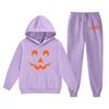 Kids Halloween Hoodie and Pants Set Pumpkin Face Print Pullover Sweatshirt with Hooded Top and Elastic Waist Bottoms for Boys Girls