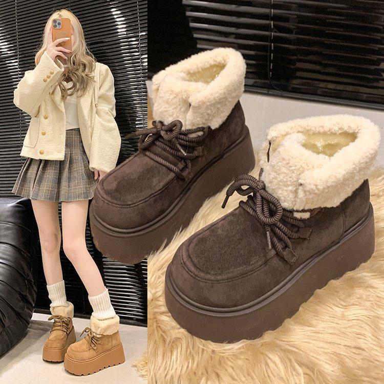 Schneestiefel mit dicker Sohle Damen Winter 2025 neue kurze Stiefel Baumwollschuhe Damen Schneestiefel gefütterte verdickte Martens Stiefel Schneestiefel