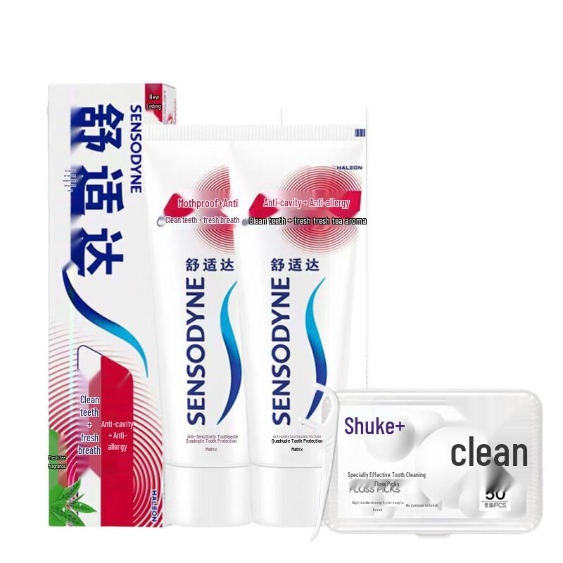 Sensodyne Anti-Sensitive Tea Fresh Toothpaste Twin Pack with Floss Picks