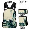 Popular Chinese style ink painting 3D Print 3pcs/Set School Bags Laptop Daypack Backpack Inclined shoulder bag Pencil Case