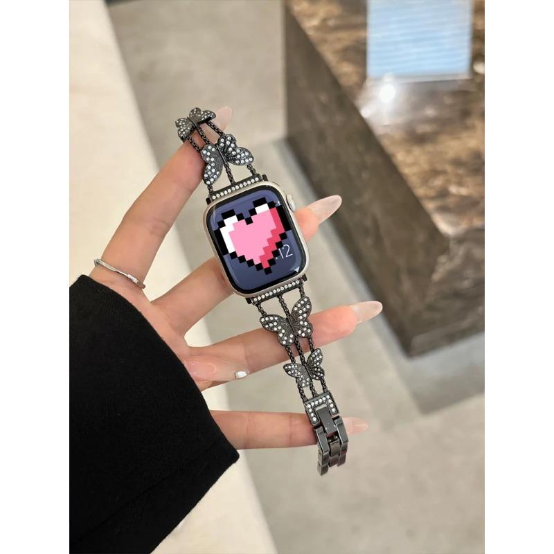 

Роскошный браслет с бриллиантами Butterfly для Apple Watch 42 мм 44 45 мм 49 мм 38 мм 41 мм 40 мм металлический ремешок для iWatch Ultra 9 8 7 SE 6 5 4 42 44 45 49 mm чёрный