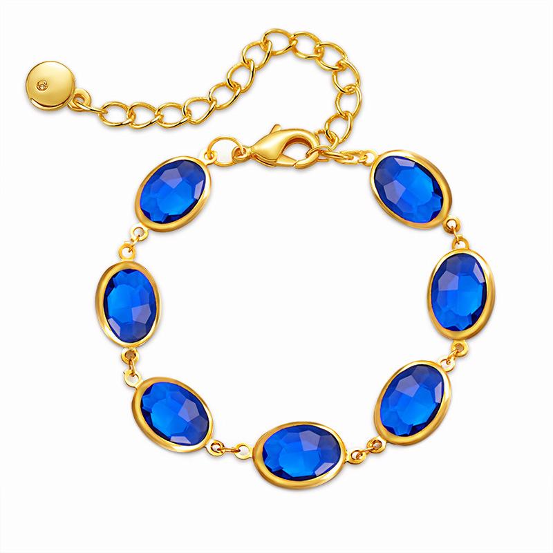 Gold Plated Stainless Steel Oval Bezel Set Multicolor CZ Link Bracelet