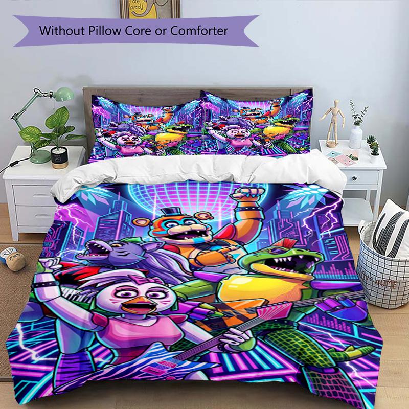3-teiliges Bettbezug-Set (1 * Bettbezug + 2 * Kissenbezug, ohne Kern), Five Nights at Freddy's Bettwäsche-Set mit Aufdruck, Schlafzimmerdekoration, Ganzjahres-Bettwäsche, Geburtstagsgeschenk