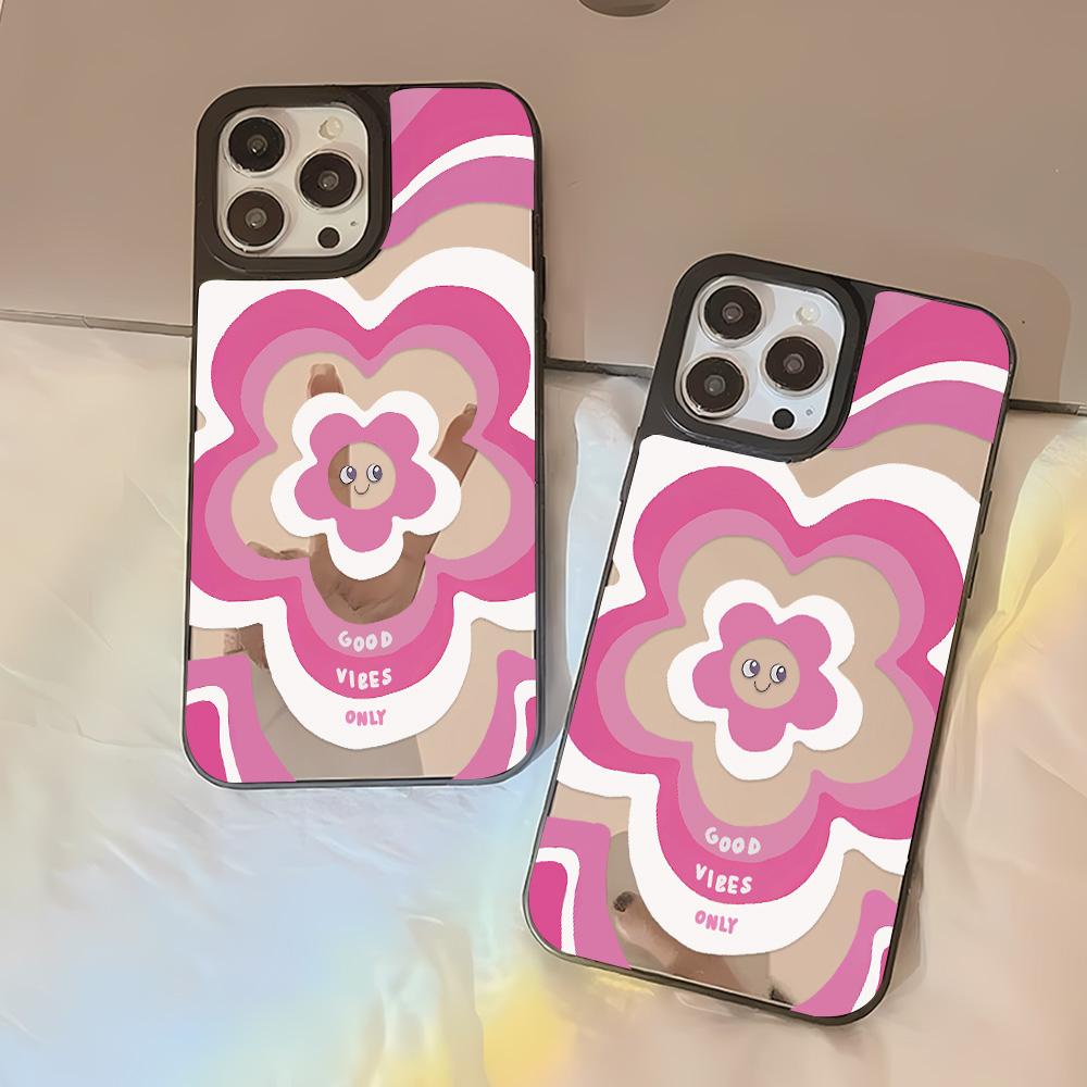 Mirror Phone Case for iPhone 15 11 13 14 for 15 16 Pro Max 12 13 16 Pro Cloud Flower and Animal Cute Style Phone Case