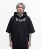 Ev Neck Logo Oversized Short Sleeve Hoodie (Black)