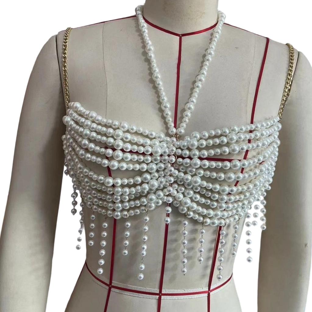 Multipurpose Stylish Pearls Body Chain with Tassels Designs Fashion Decoration for Evening Gowns and Party Wear