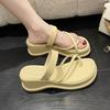 Slippers women's 2025 new women's shoes summer square head pinch foot word with slope heel thick sole cool slippers women