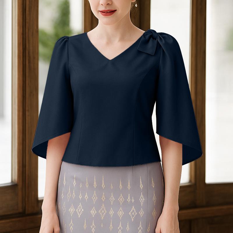 

ZANZEA Women Casual V-Neck 3/4 Sleeve Solid Color Elegant Blouse S