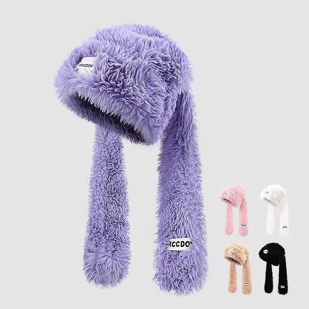 Cute Long Eared Winter Hat With Scarf For Girls Warmth And Windproof Protection