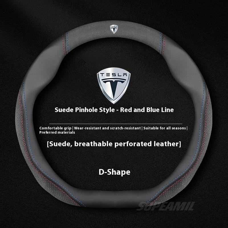 

Tesla Model 3 Model Y Model S Model X Roadster Suede Leather Anti-slip Sports style Car Steering Wheel Cover Auto Accessories