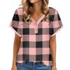 Women's Casual Fashion V-Neck Button Plaid Printed Short Sleeve Top