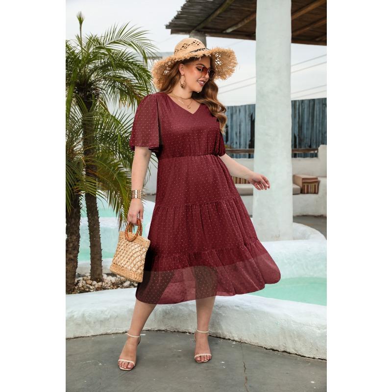 Taglie Forti Tinta Unita Casual Vacanza Eleganti Abiti Midi