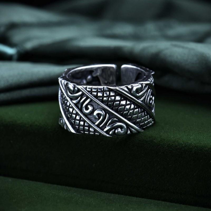 Adjustable Open Ring Men Women Vintage Floral Geometric Design Copper Statement Minimalist Fashion Jewelry