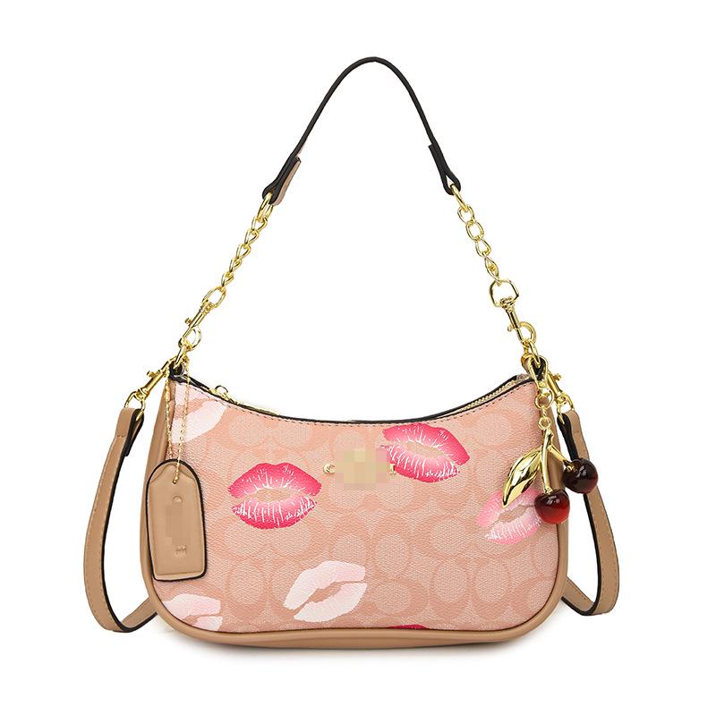 

C Family Retro Cherry Print Underarm Bag: European & American High-End Light Luxury Fashion Handbag