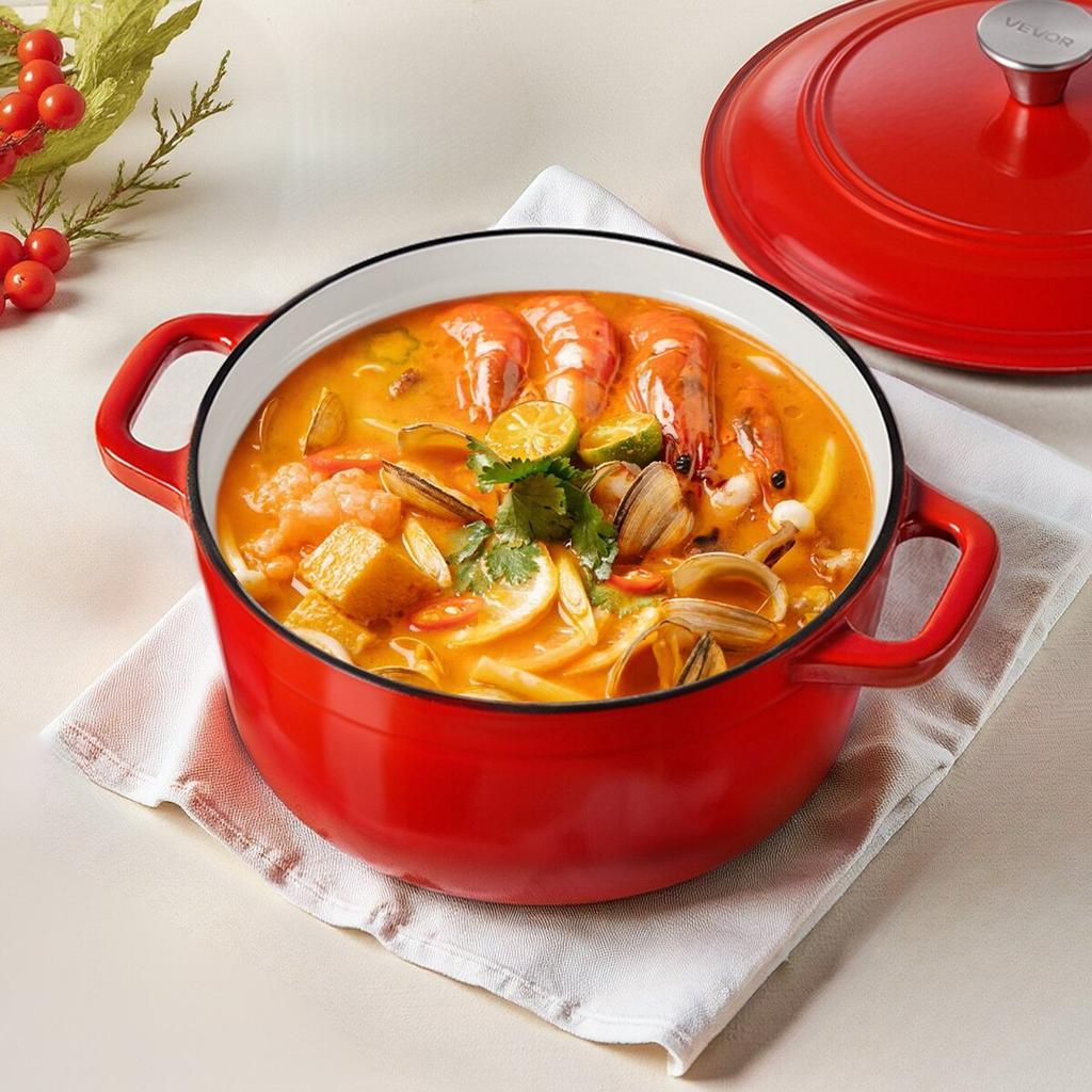 Enameled Cast Iron Dutch Oven, 5.7L Pot with Lid and Dual Handles, Heavy-Duty Durable Cookware Pan, Oven Induction Compatible up to 260 , for