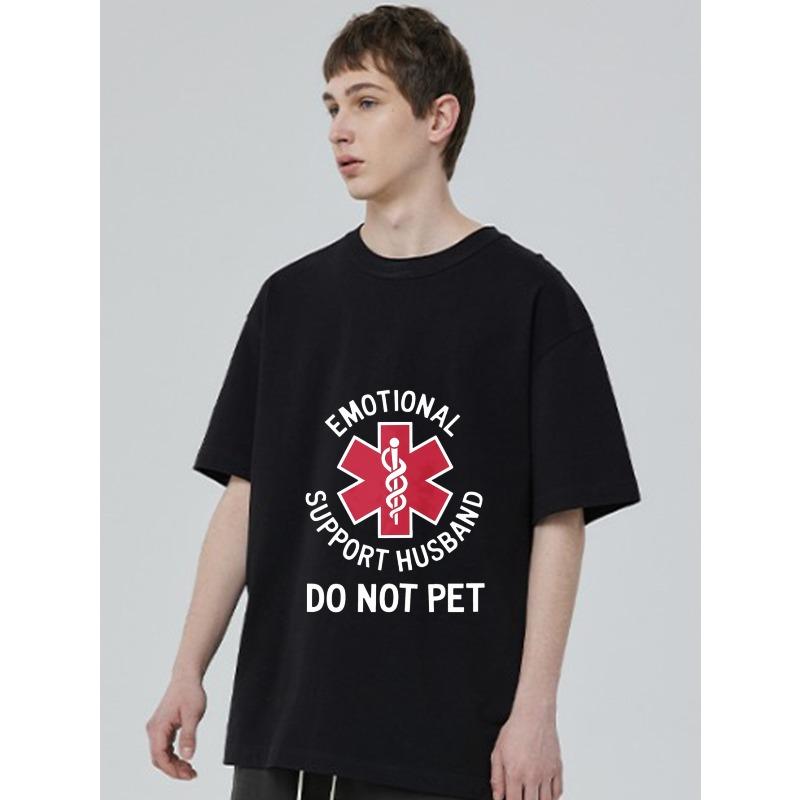 Emotional Support Husband T Shirt Black Red Medical Cross with Snake Symbol and Text Do Not Pet for Casual Wear and Humor Statement Outfits