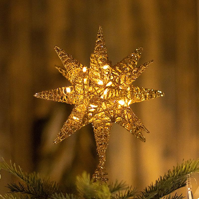 Luminous Wrought Iron LED Pentagram Tree Topper Star Decoration