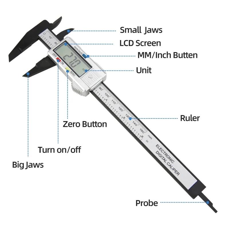Tyture Plastic Pachometer Digital Calibrator Electronic Tools Depth Gauge Measuring Instruments Vernier Caliper Digital Ruler