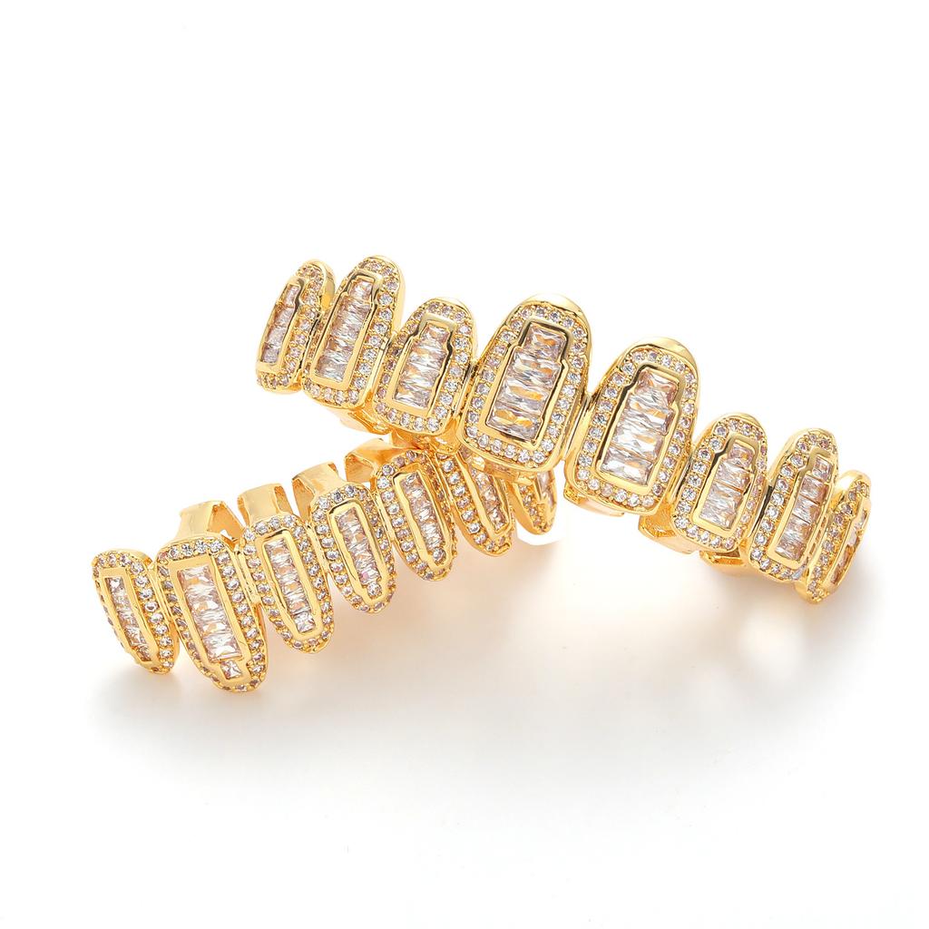 BES Hip Hop Men's Bling Dental Teeth Grillz Sets Iced Out Body Jewelry Dental Trendy Unisex Irregular Fangs Grillz
