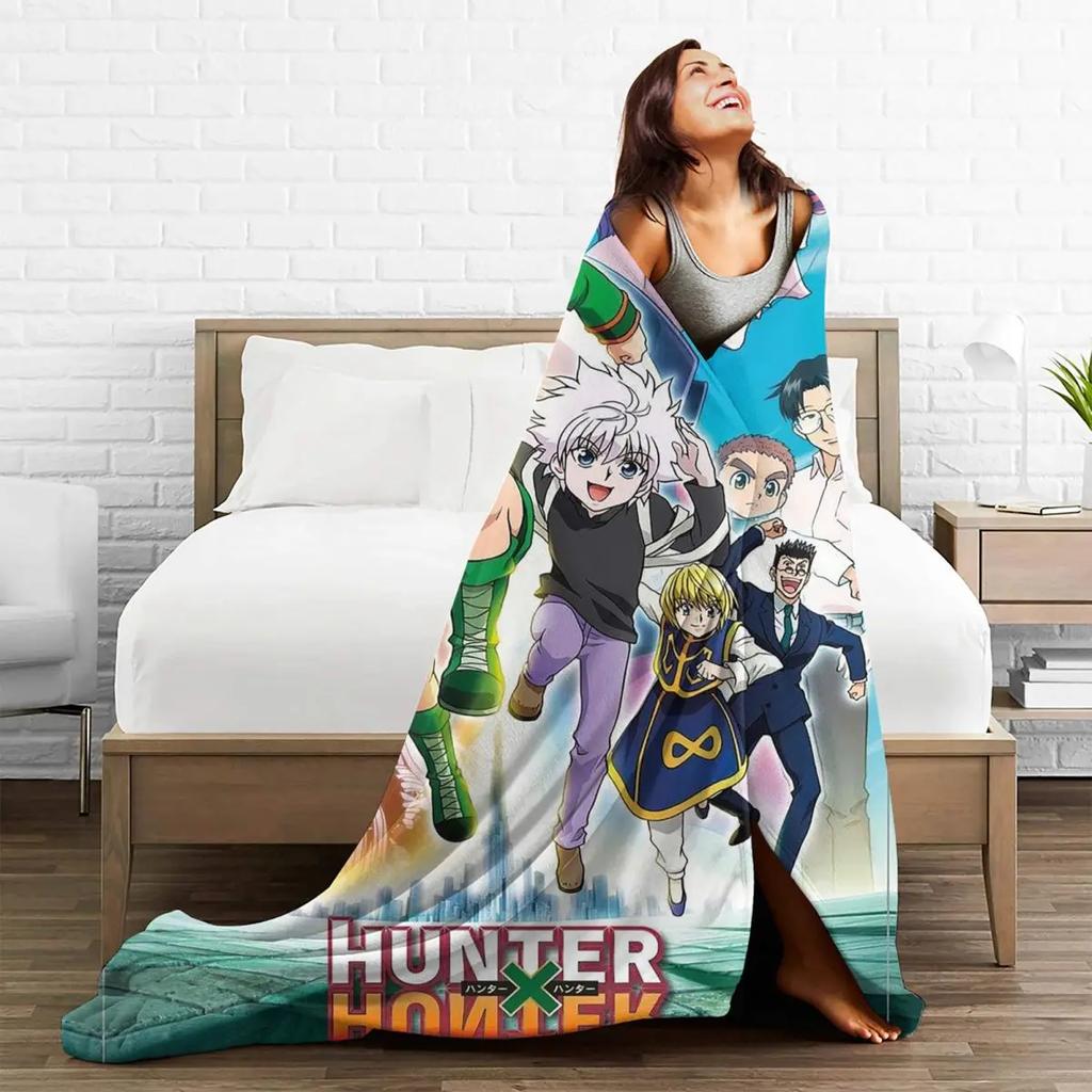 Killua Zoldyck Kurapika Freecss Gon Morow Hisoka Blankets Hunter X Hunter Anime Throw Blanket for Bed Sofa Couch Rug Piece