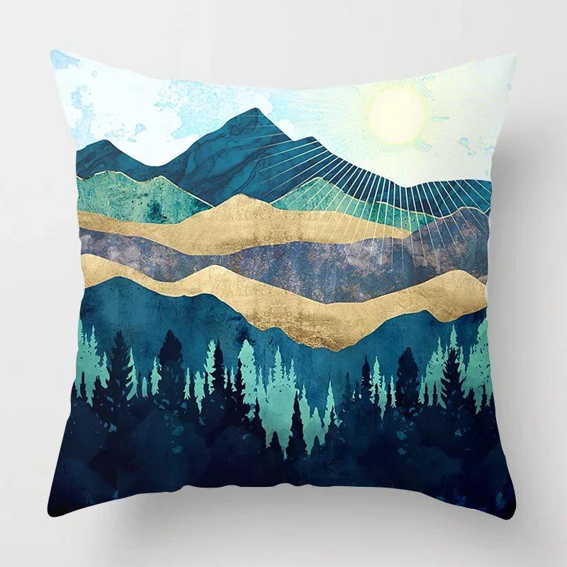 Nordic Mountains Sunrise Whale Metal Painting Pillowcase Sofa Decoration Cushion Cover  Home Decoration Cushion Cover