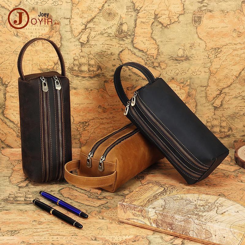 Kabelka psaníčko z pravé kůže Crazy Horse a pouzdro na tužky s dvojitým zipem - Multifunkční kreativní úložný dárek