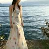 2026 new summer watercolor suspender dress women's summer small long irregular skirt fishtail skirt