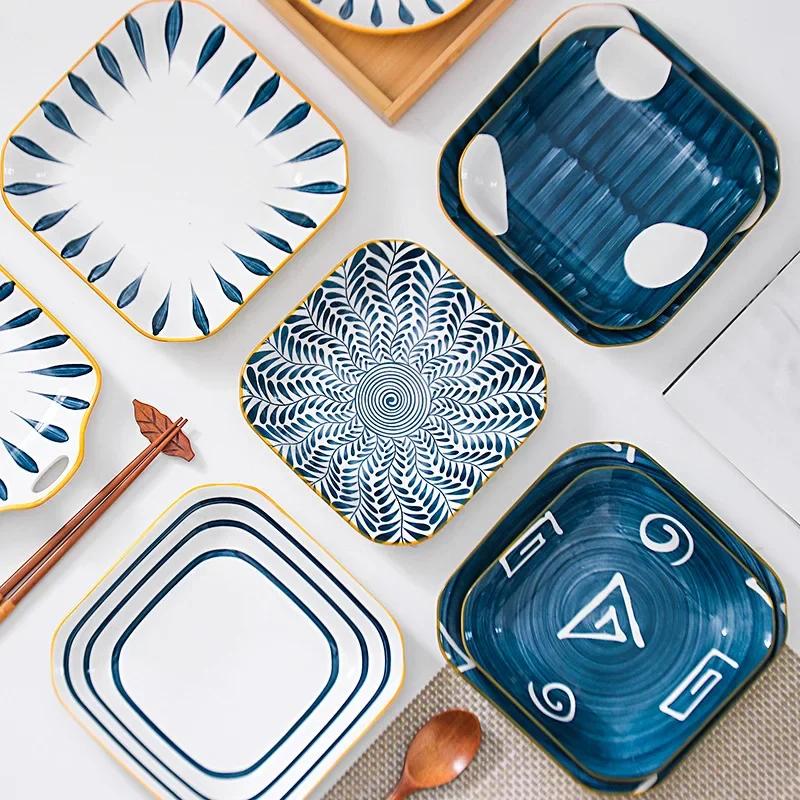 Japanese-style Square Deep Plates Ceramic Dinner Plate Creative Sushi Dishes Household Tableware Platos De Cena