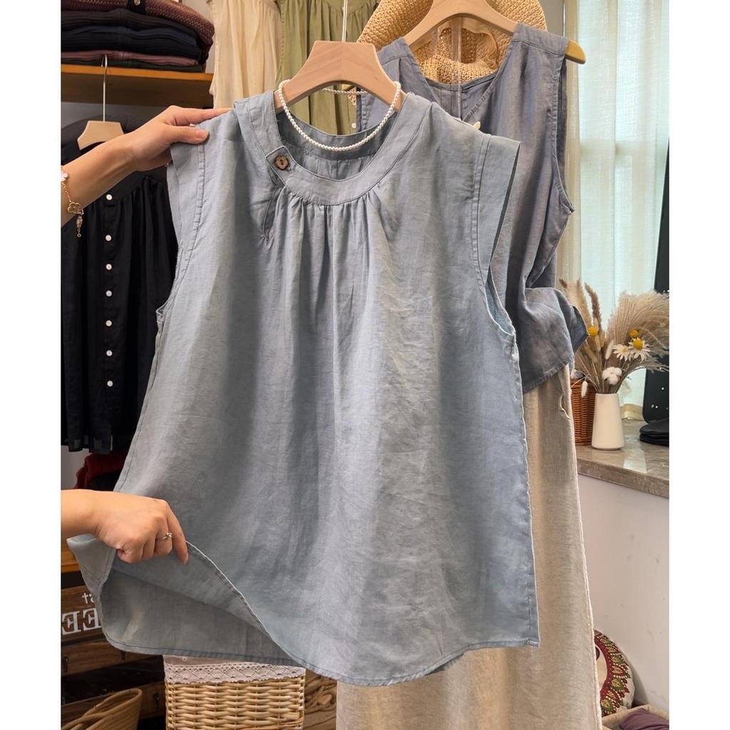 Southeast Asian Women's Plus Size Flutter Sleeve Cotton Linen Summer Top