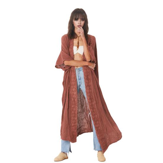 

Женский пляжный кардиган с солнцезащитным кремом и защитой от ультрафиолета, с длинными рукавами, кружевной, в стиле бохо, бикини, накидка, тонкая, длиной до икры красный