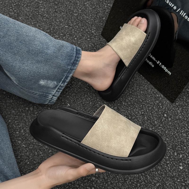 

Летние новые шлепанцы на платформе мужские летние 2025 новая мода и досуг сандалии на перемычке 471228 белый-J 46 бежевый