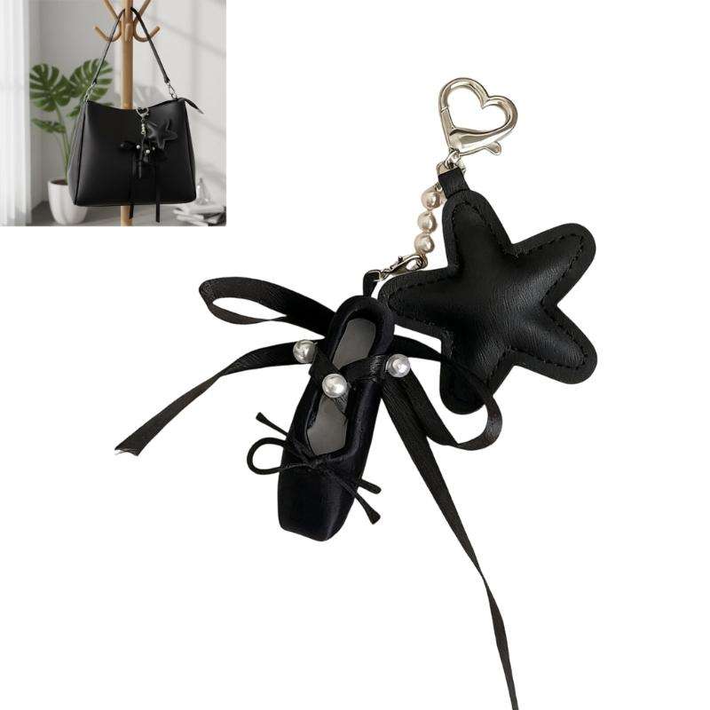 Artistic Ballet Shoe Keychain With Sparkling Star Accent Soft PU Materials Pendant For Women Gift Bag Charm Accessory