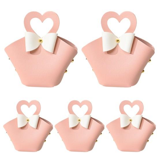 

5 шт. подарочный пакет, удобная красочная мини-сумочка из искусственной кожи, сумки для конфет для вечеринок, свадебных украшений розовый